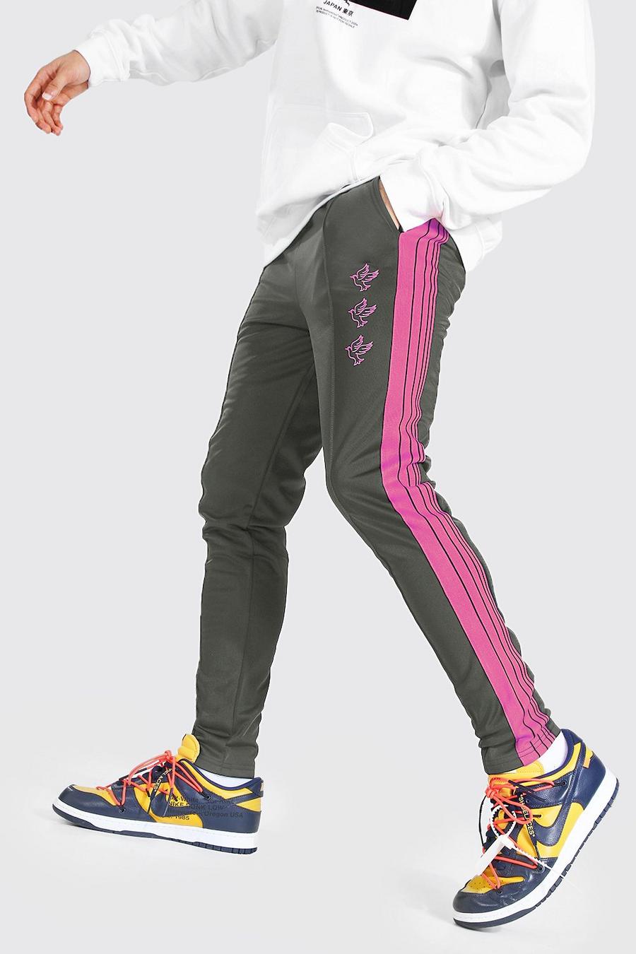 Pantalones de deporte con banda de tricot y palomas bordadas, Gris marengo image number 1