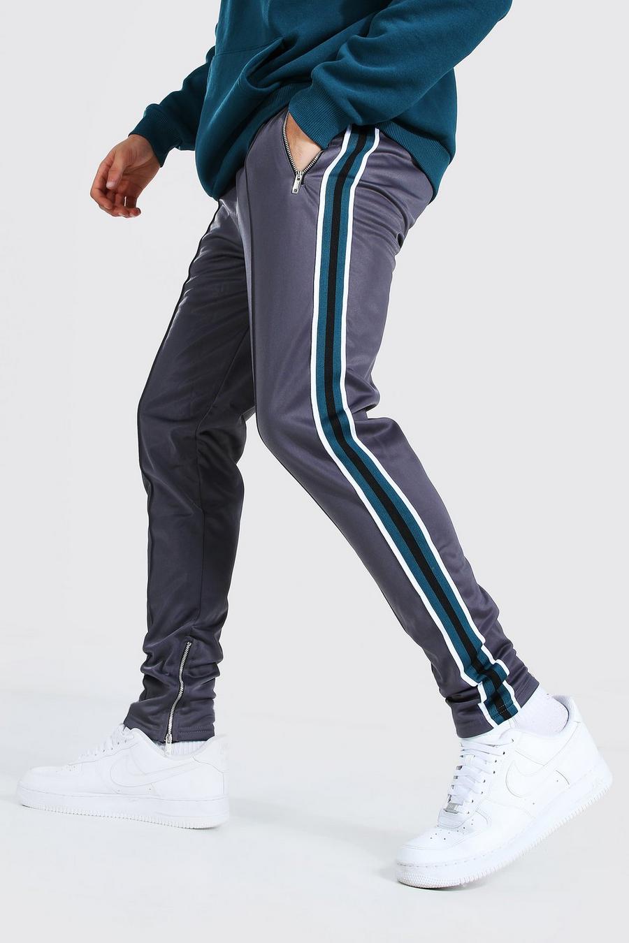Charcoal grey Skinny Fit Pintuck Tricot Jogger With Side Tape image number 1