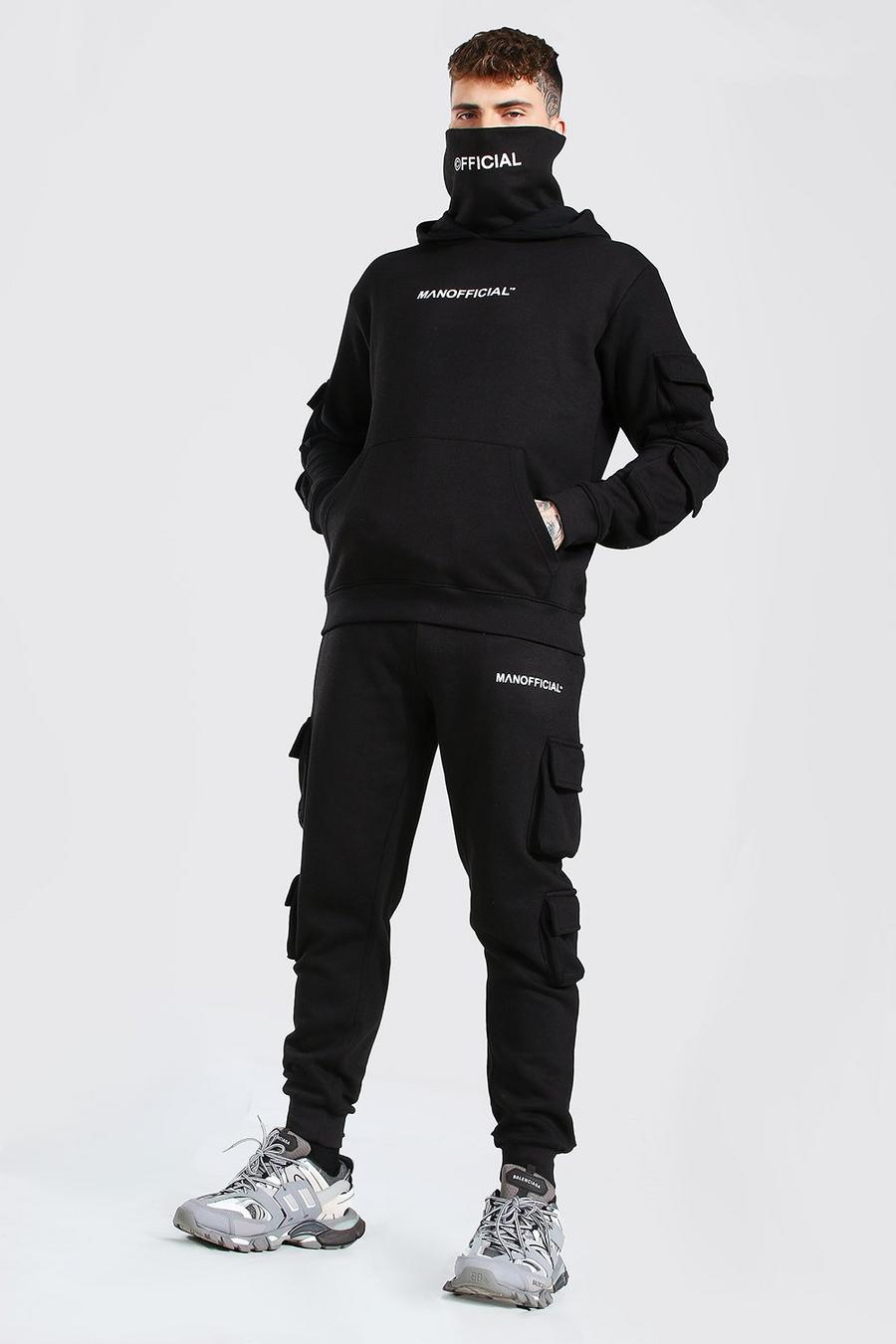 שחור חליפת טרנינג Man Official עם צווארון לכיסוי הפנים בסגנון דגמ"ח image number 1