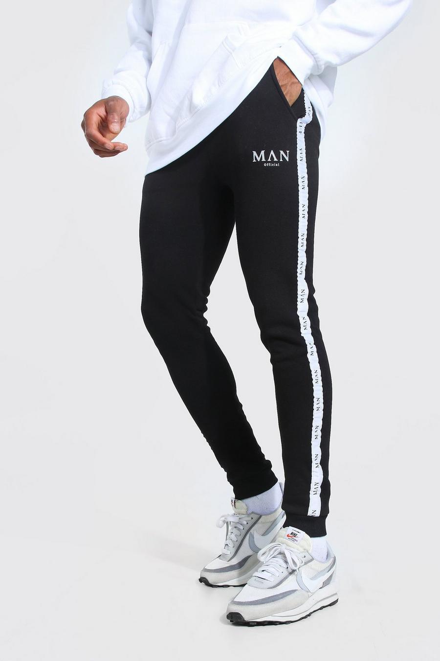 Black Skinny Fit Jogger With Man Tape image number 1