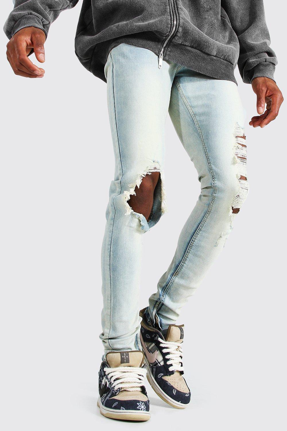 stacked distressed jeans