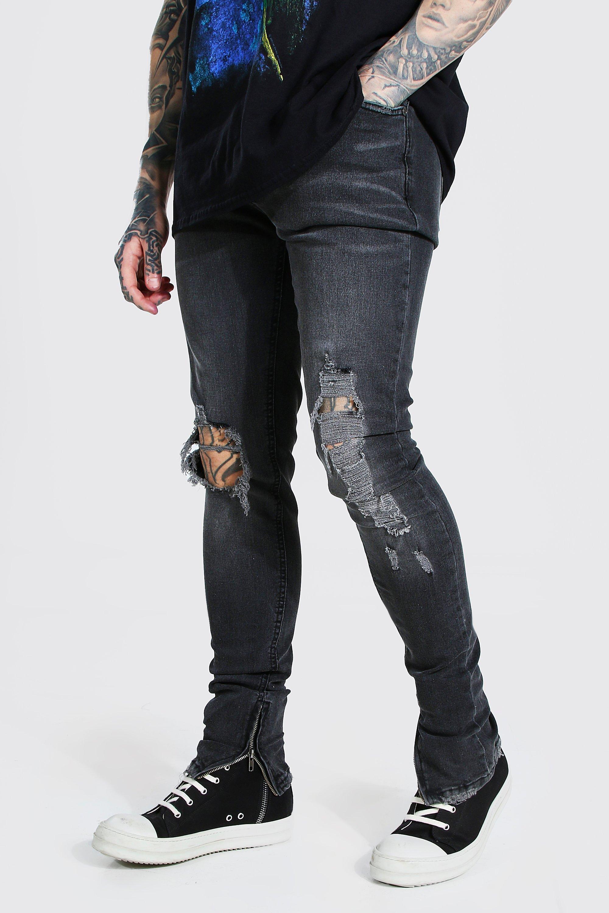 stacked distressed jeans