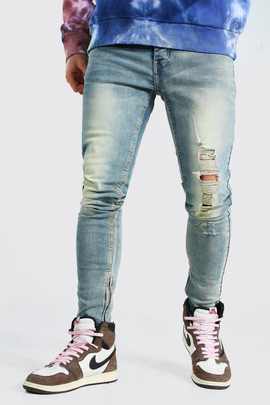 כחול עתיק סקיני ג'ינס מבד סטרץ' עם קרעים image number 1