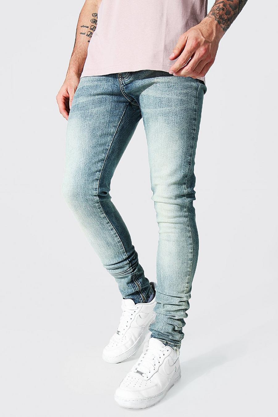 כחול עתיק ג'ינס בגזרת קרסול צרה עם בד נערם ורוכסני קרסול image number 1