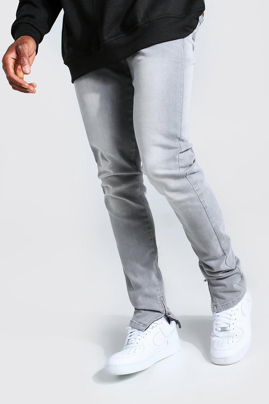 אפור ביניים ג'ינס נמתח בגזרת קרסול צרה עם בד נערם ורוכסני קרסול image number 1