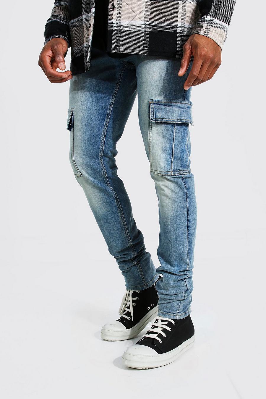 Light blue Skinny Stretch Stacked Leg Cargo Jeans image number 1