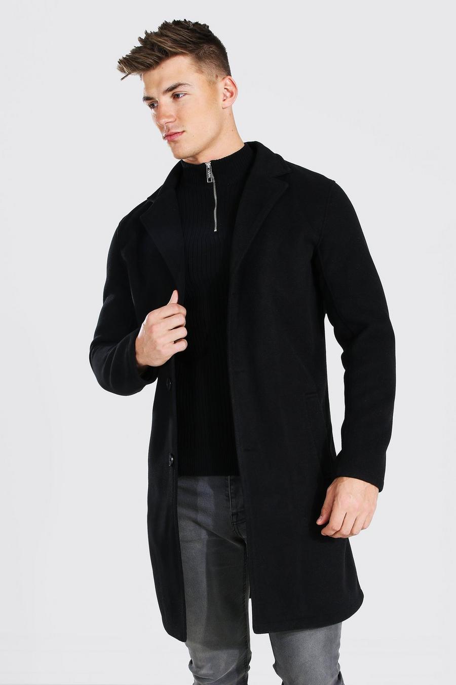 Black Single Breasted Wool Mix Overcoat image number 1