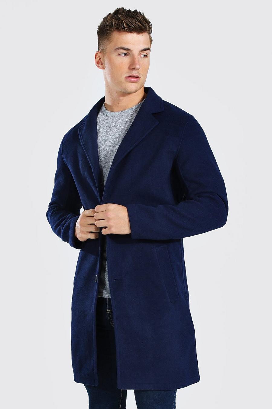 Einreihiger Mantel aus Wollmischgewebe, Marineblau image number 1
