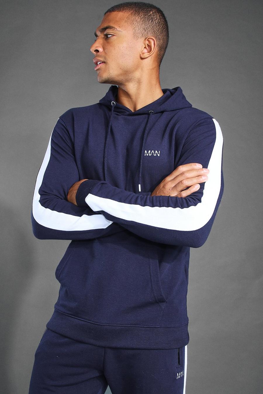 Navy MAN Active Side Stripe Over The Head Hoodie image number 1