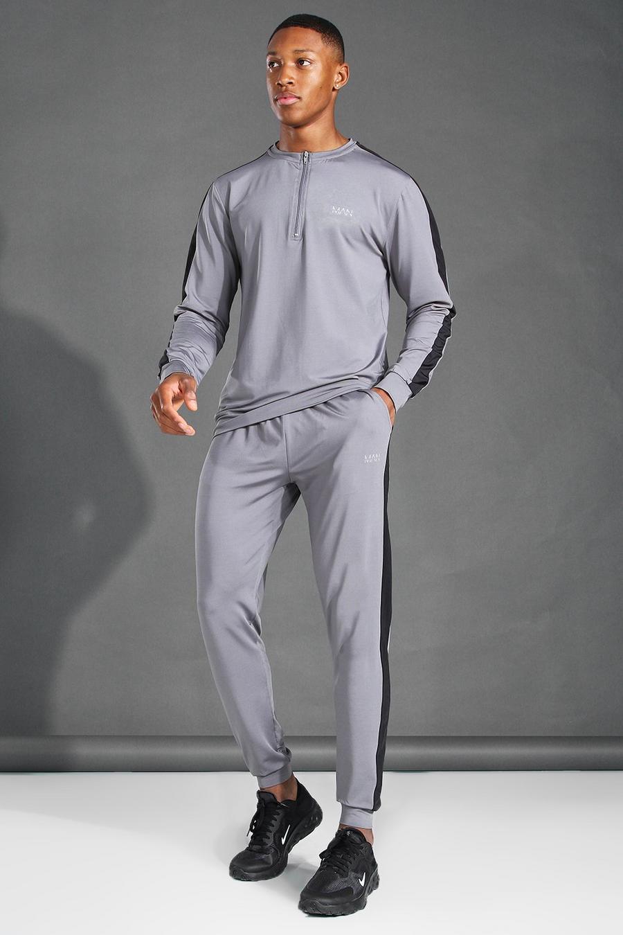 Sweat zippé ras-du-cou et pantalon de survêtement à bande latérale - MAN, Charcoal image number 1