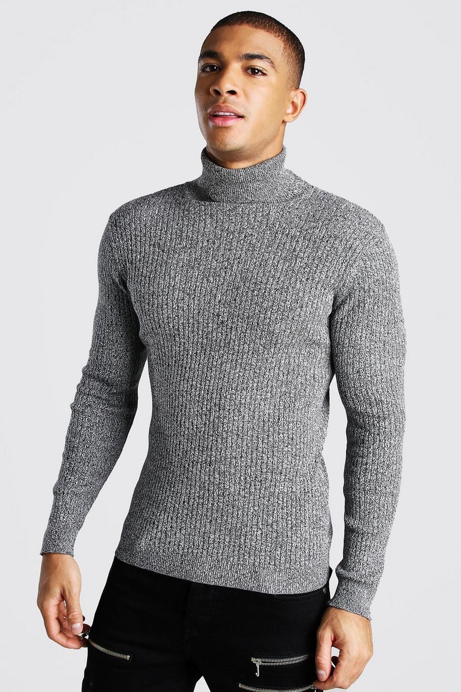 Grey marl Regular Fit Ribbed Turtleneck Sweater image number 1