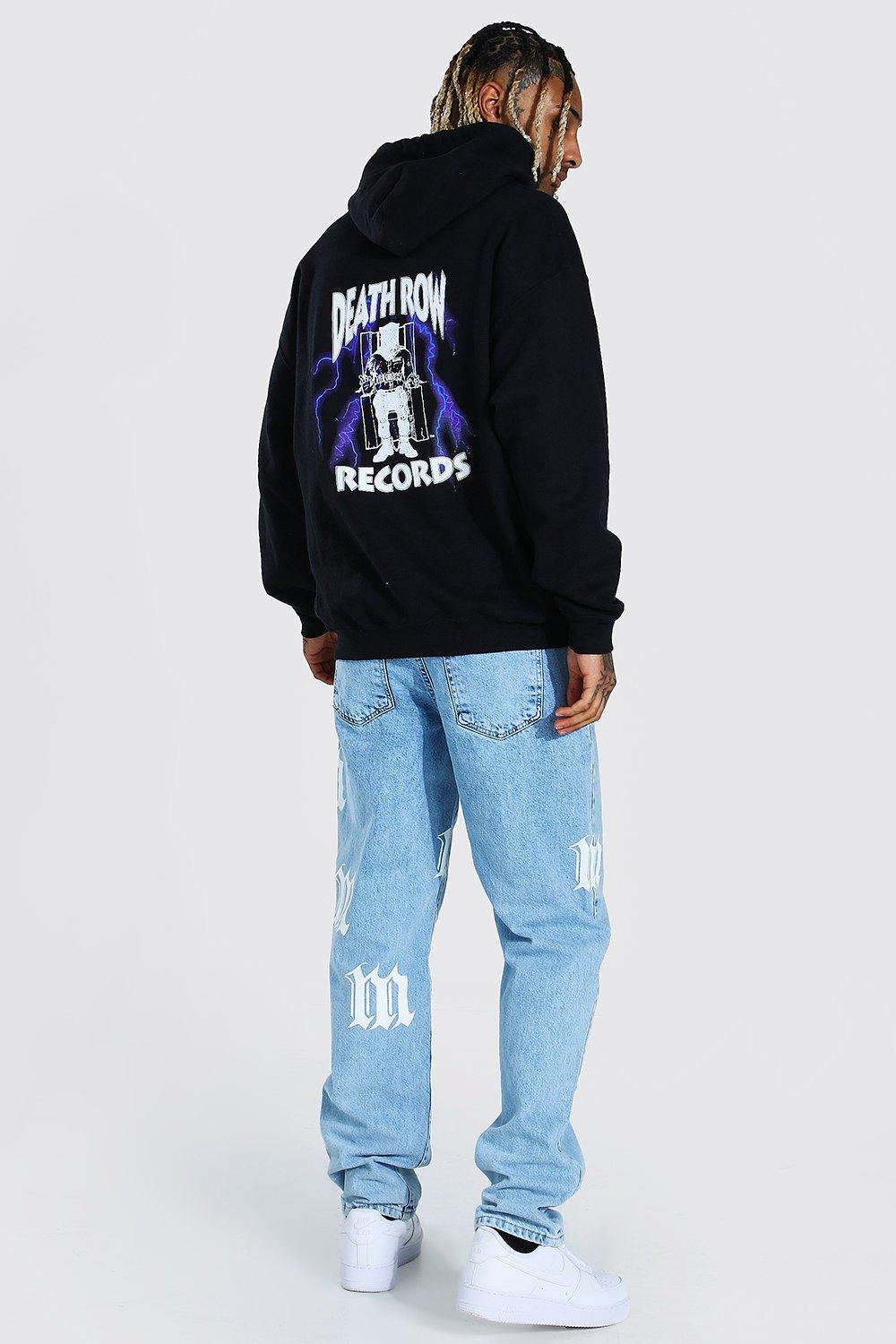 Men s Oversized Death Row Lightening License Hoodie boohoo