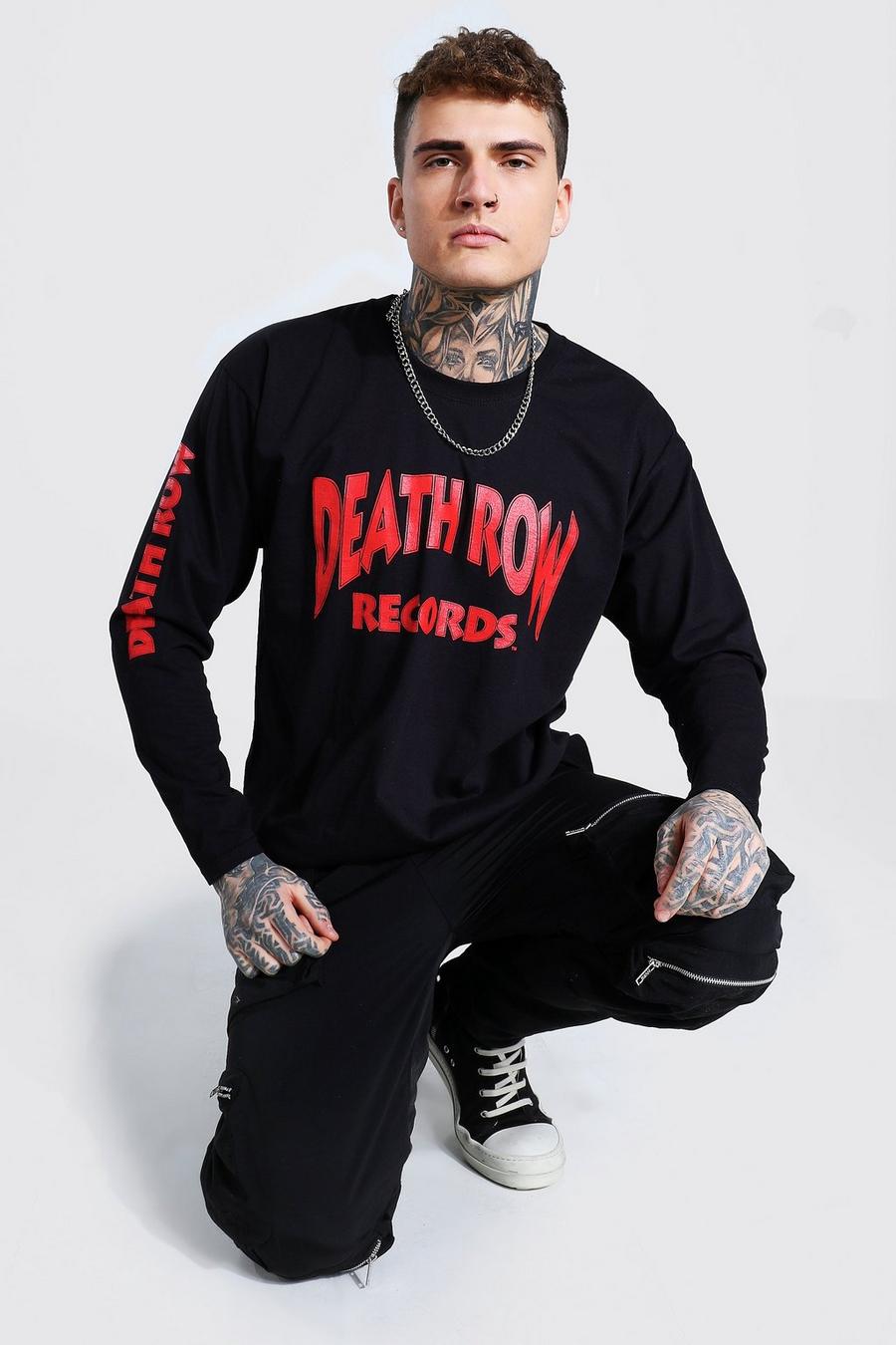 Black "Death Row" Oversize långärmad t-shirt med tryck image number 1