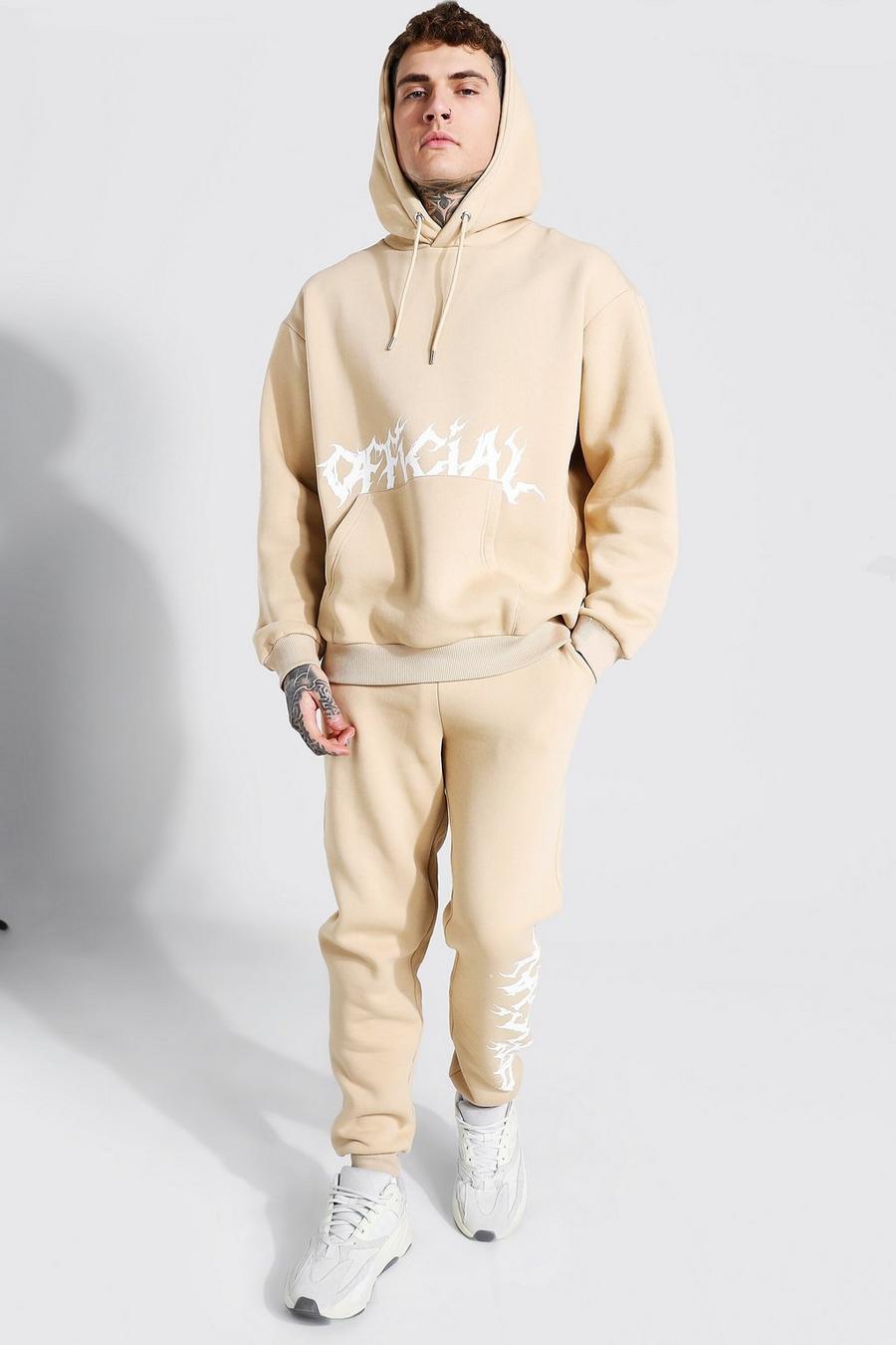 Stone Oversized Official Print Hooded Tracksuit image number 1
