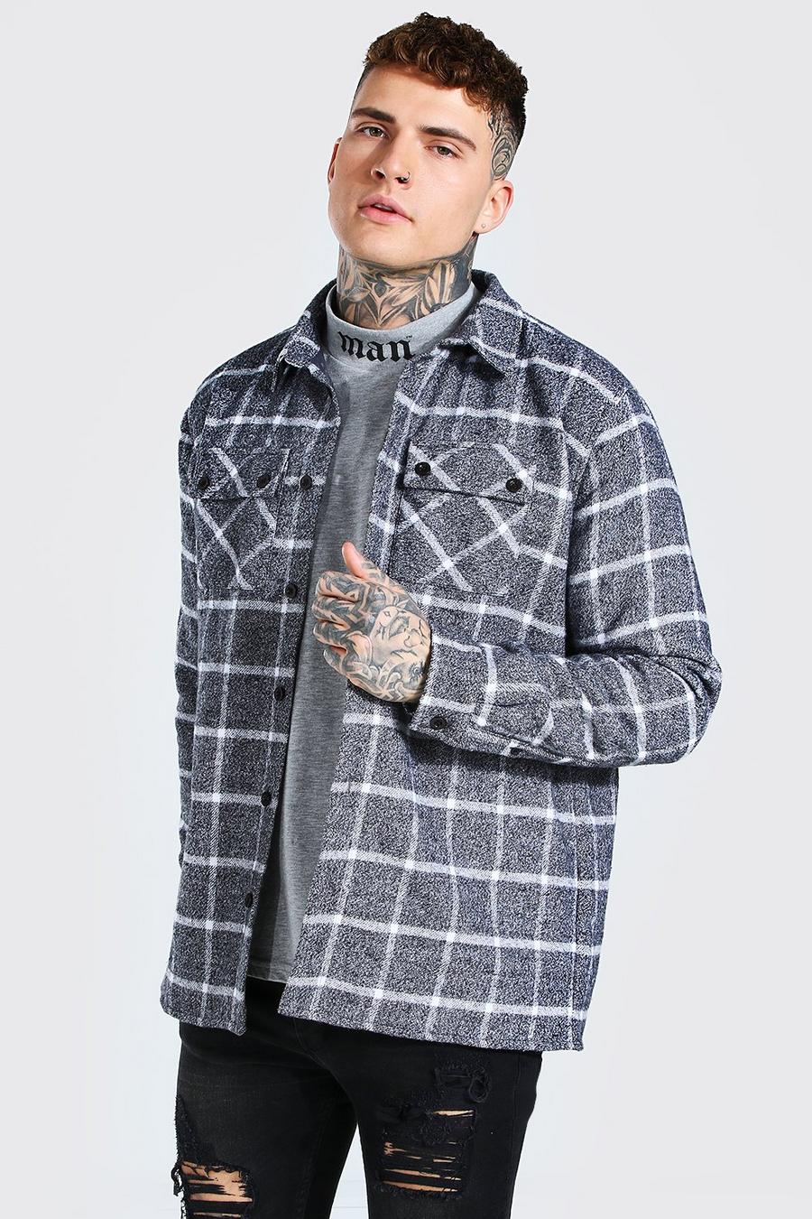 Grey Quilted Utility Check Overshirt image number 1