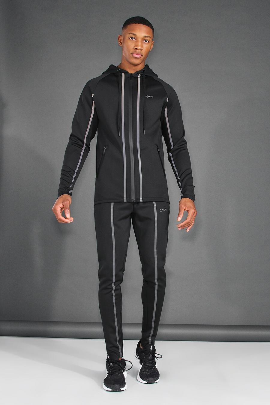 Black MAN Active Reflective Hooded Zip Through Tracksuit image number 1