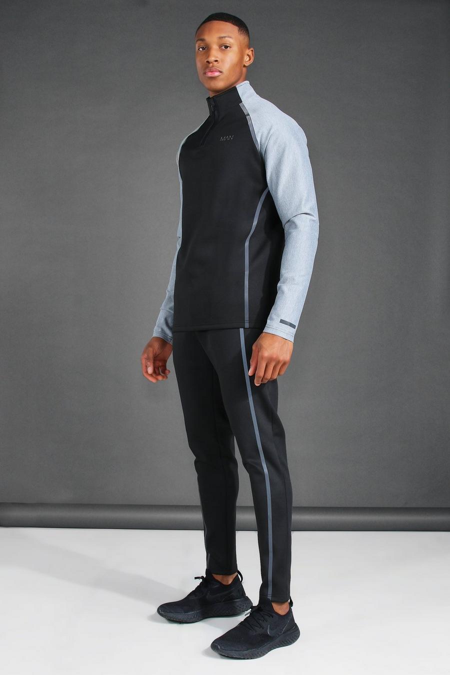 שחור חליפת טרנינג MAN ספורטיבית בסגנון רגלן עם מחזירי אור וצווארון משפך image number 1