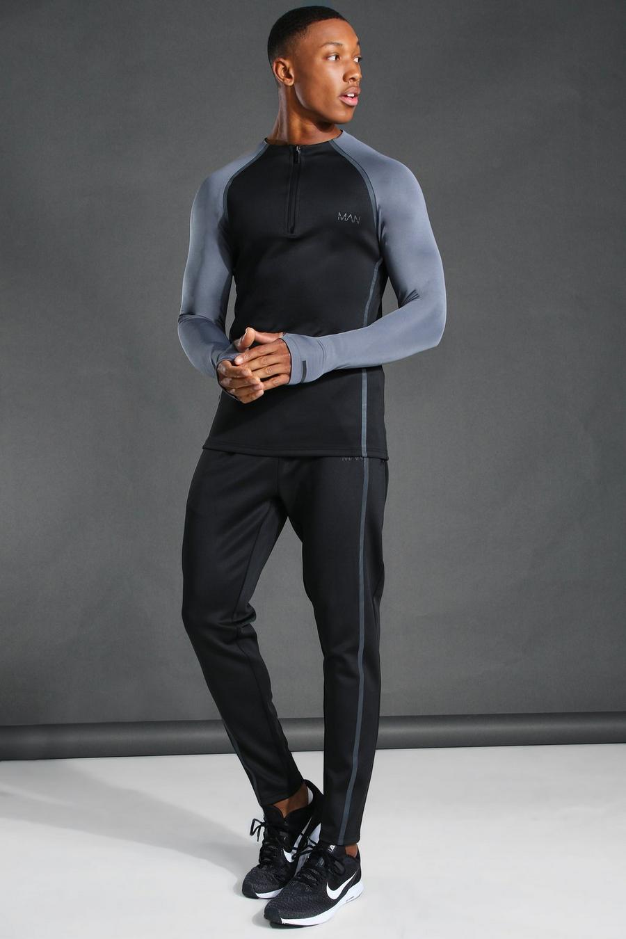 Black Man Active Reflective Muscle Fit Tracksuit image number 1