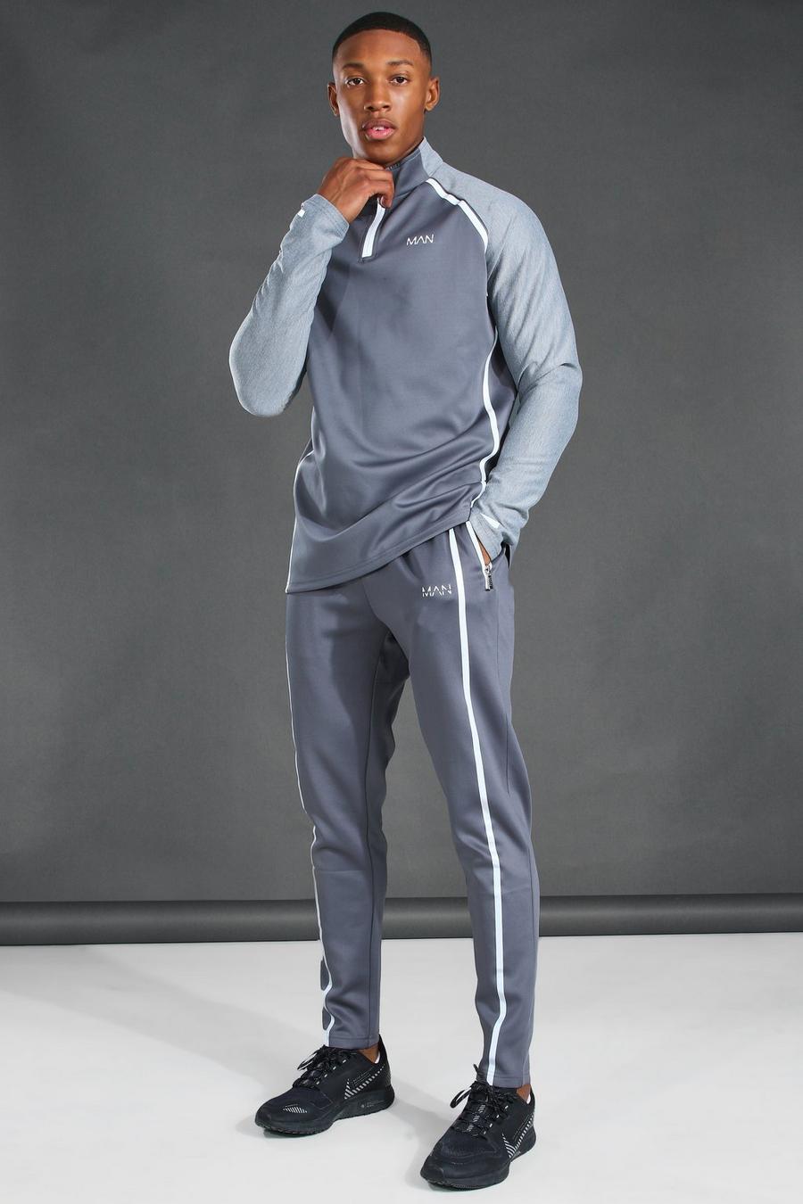 Reflektierender Active Trainingsanzug mit Trichterkragen, Raglanärmeln und MAN-Print , Grau image number 1
