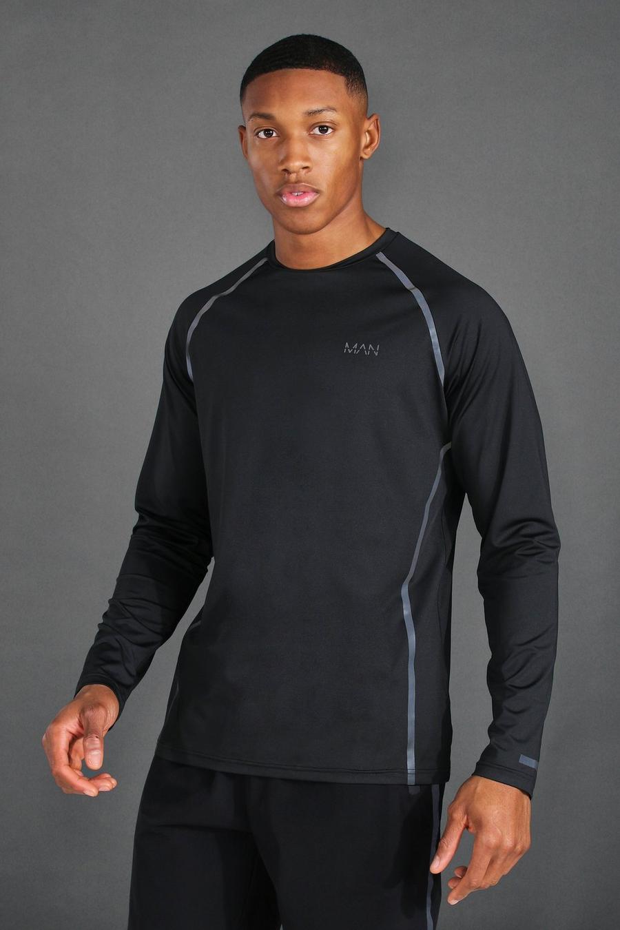 שחור חולצת טישרט MAN ספורטיבית ארוכה בסגנון רגלן עם מחזירי אור image number 1