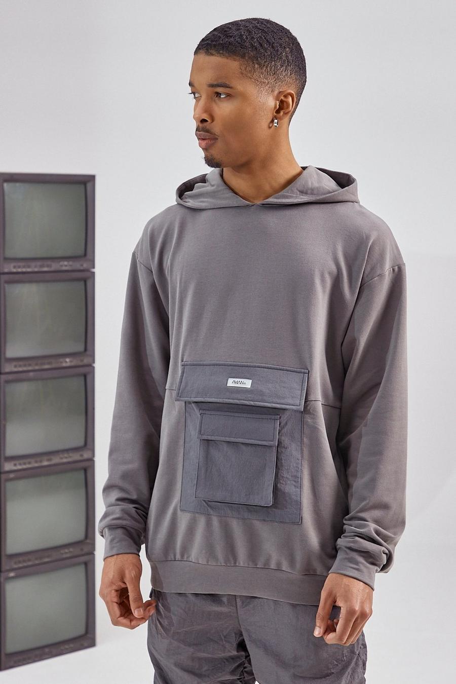 Charcoal Utility Pocket Over The Head Hoodie image number 1