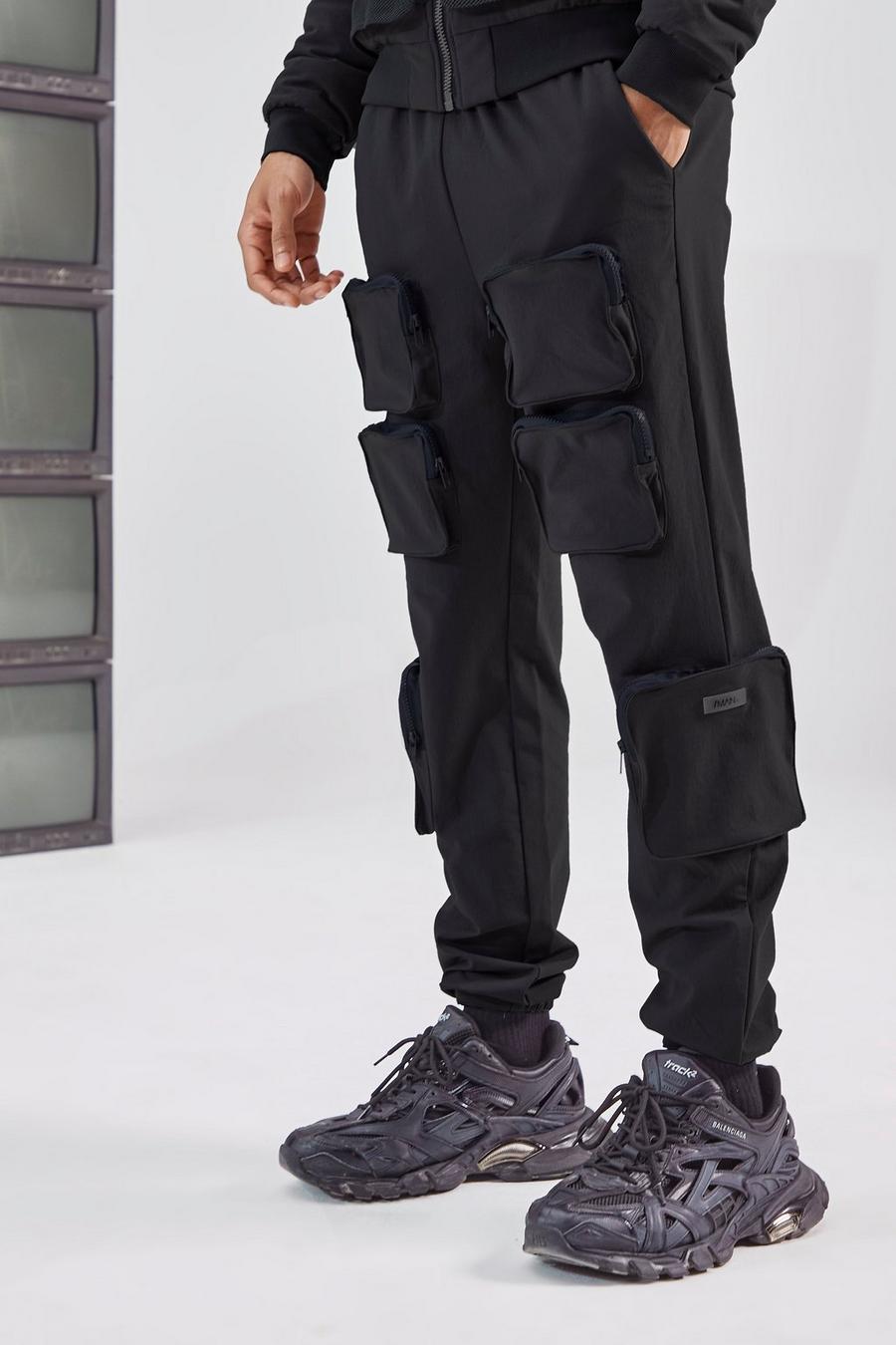 שחור מכנסי דגמ"ח עם כיסים תלת ממדיים image number 1