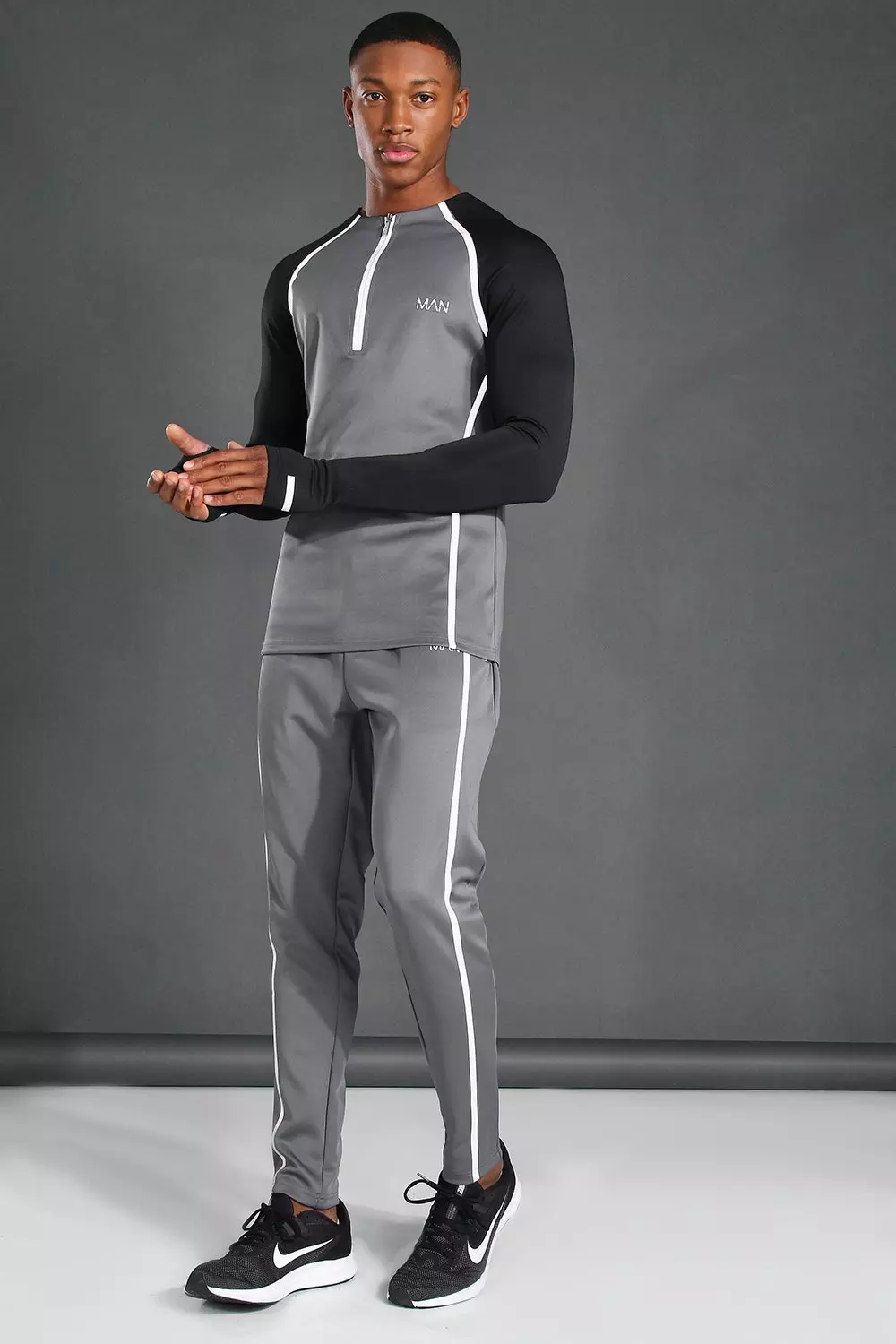 Grey muscle hot sale fit tracksuit