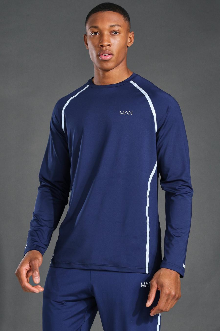 Camiseta deportiva reflectante de manga raglán larga MAN, Azul marino image number 1