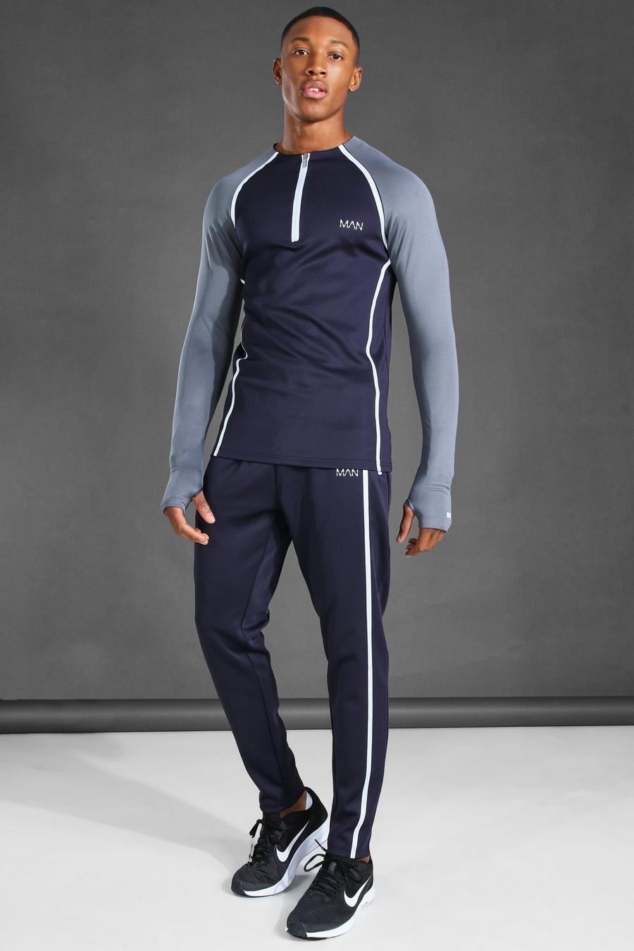 Active Muscle Fit Trainingsanzug mit reflektierendem MAN-Detail, Marineblau image number 1