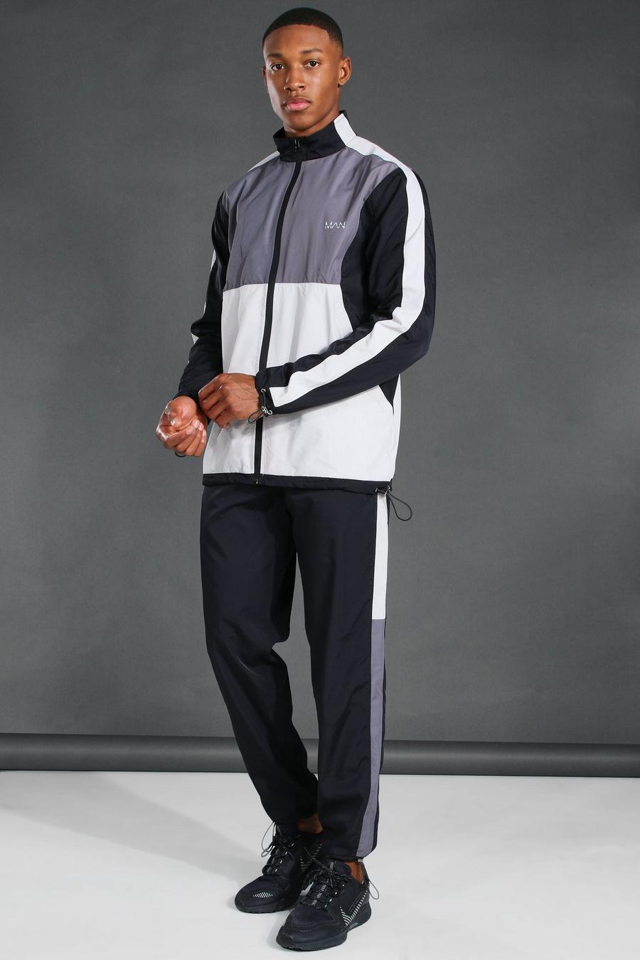 Black MAN Active Reflective Colour Block Shell Tracksuit image number 1