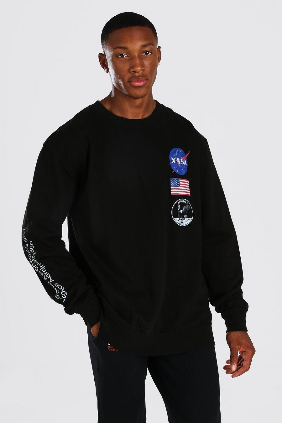 שחור סווטשירט אוברסייז עם הדפס ממותג חוזר של NASA image number 1