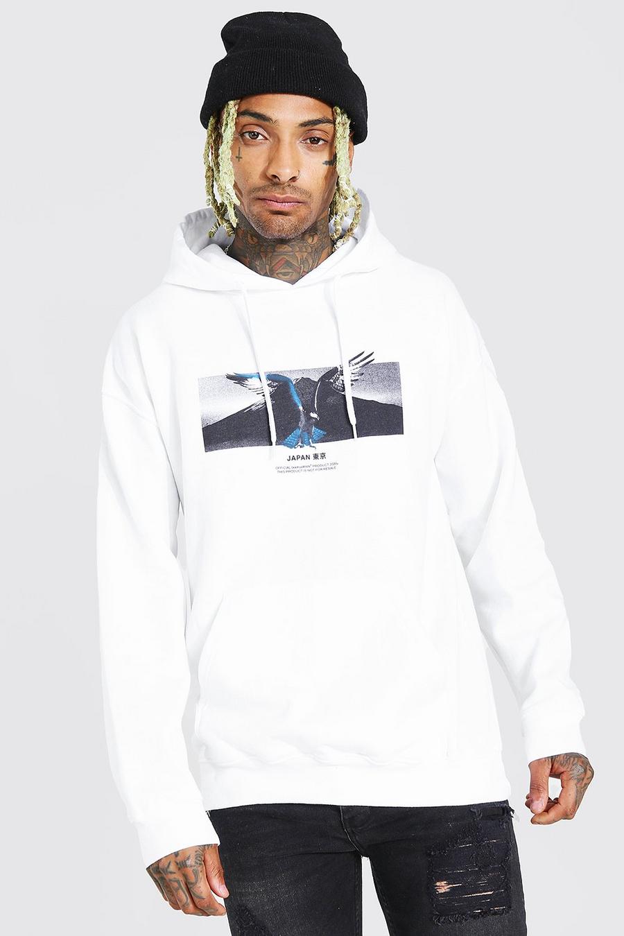 White Mount Fuji Oversize hoodie med tryck image number 1