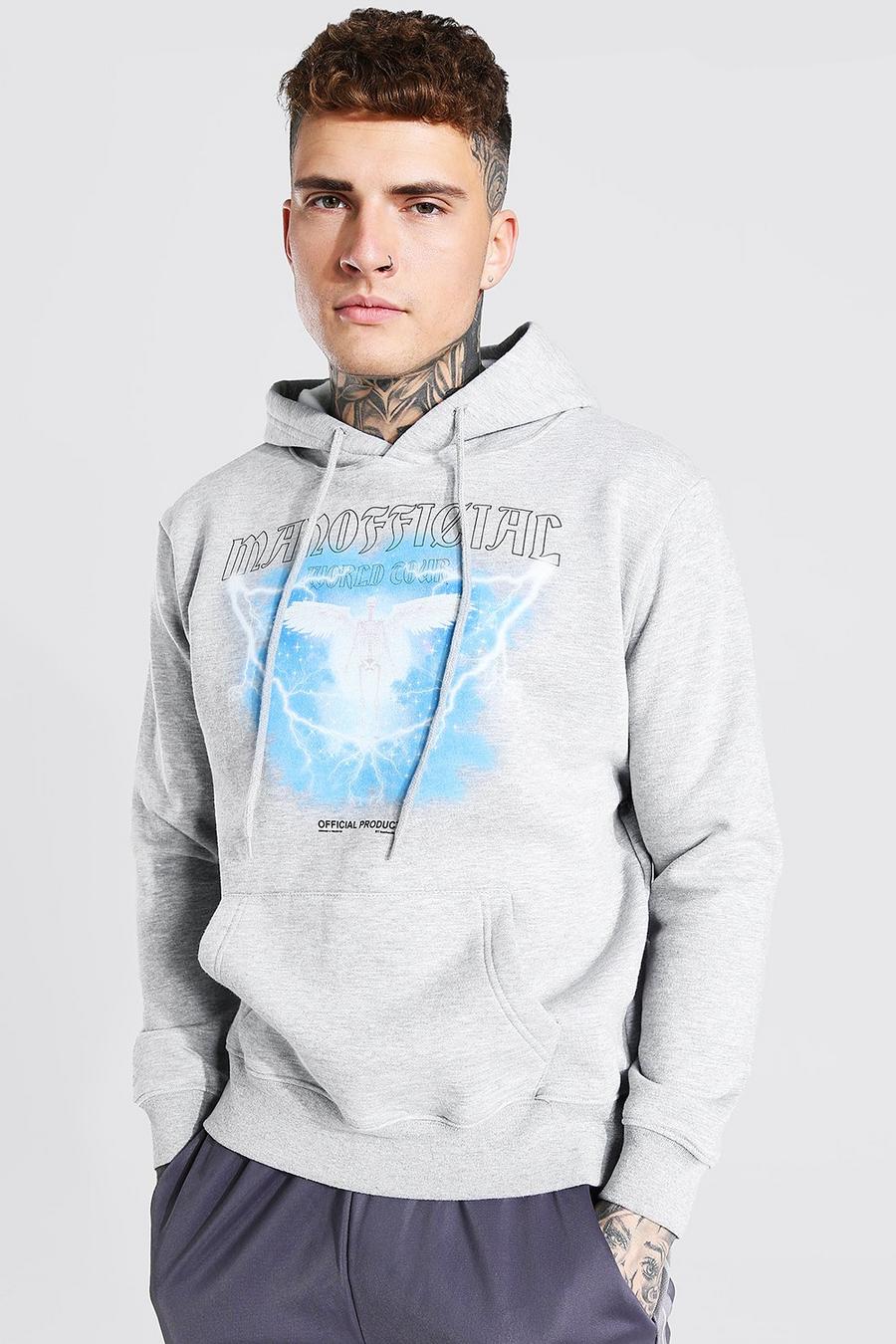 Light grey grå MAN Official Oversize hoodie med blixtar image number 1