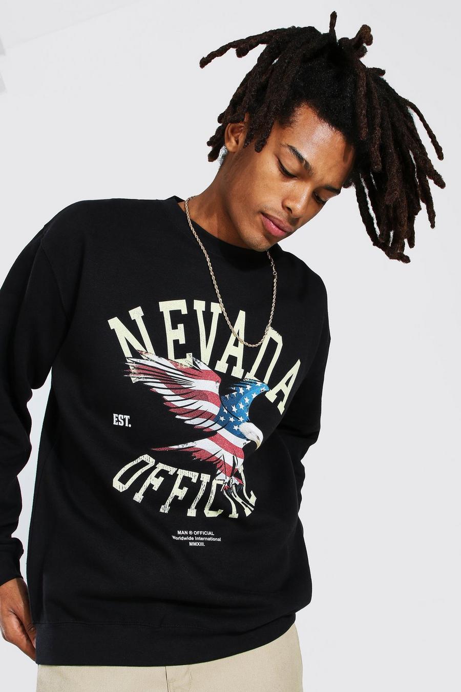 Sweatshirt in Übergröße mit Nevada USA-Print, Schwarz image number 1