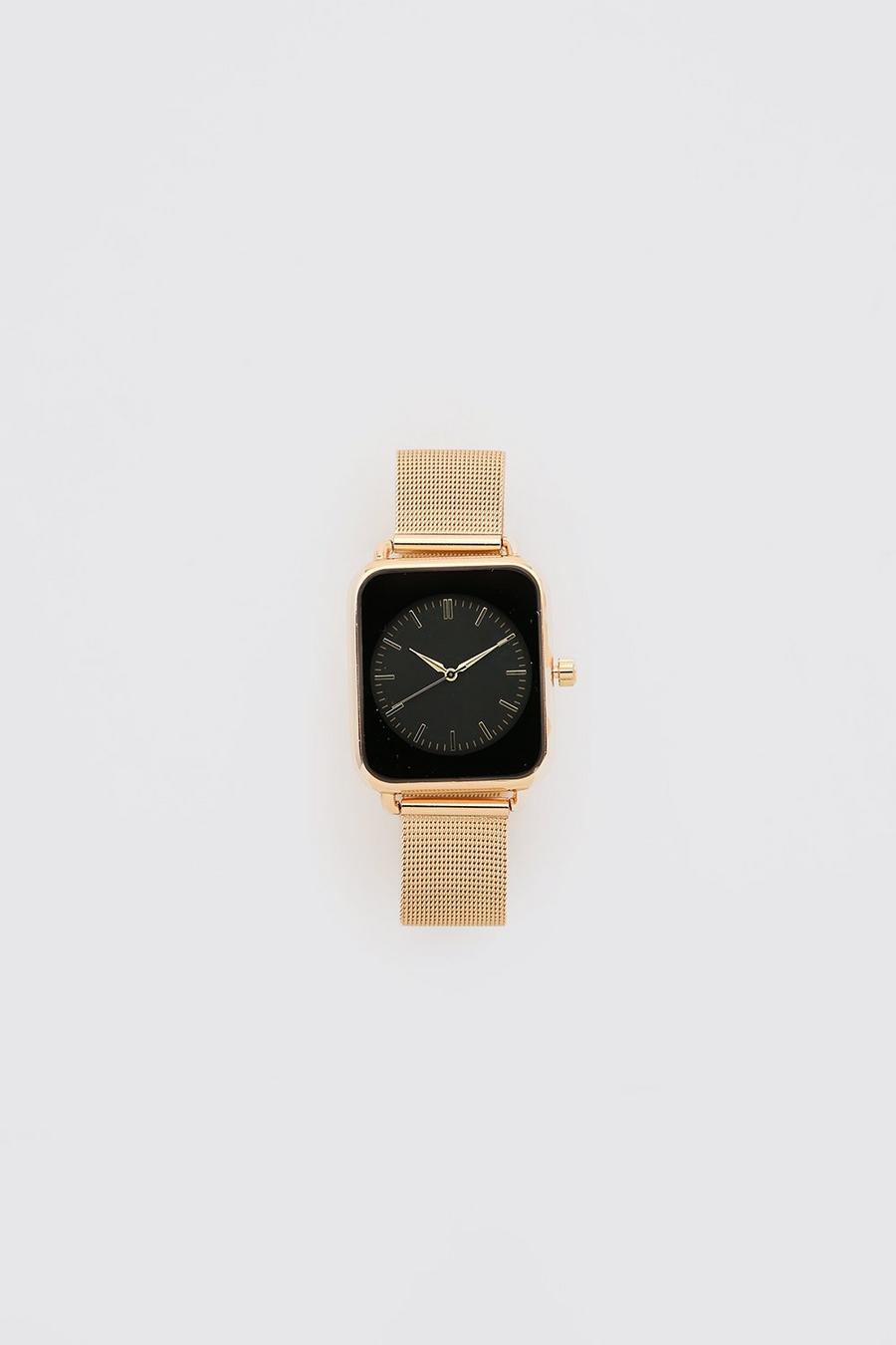 זהב שעון עם רצועת מתכת ופני שעון מרובעים image number 1