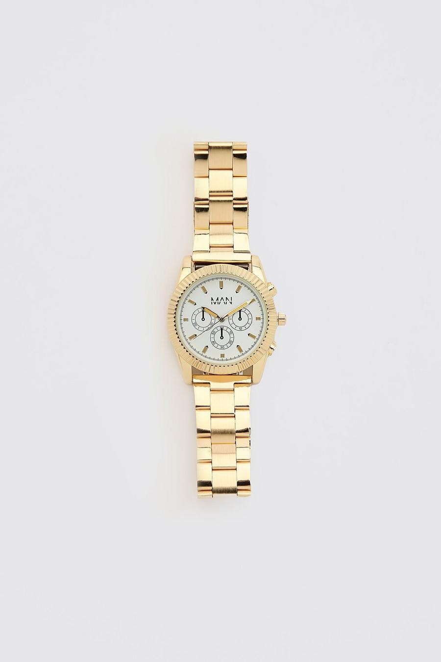 Uhr im Tri-Chronographen-Stil mit MAN-Streifen , Gold image number 1