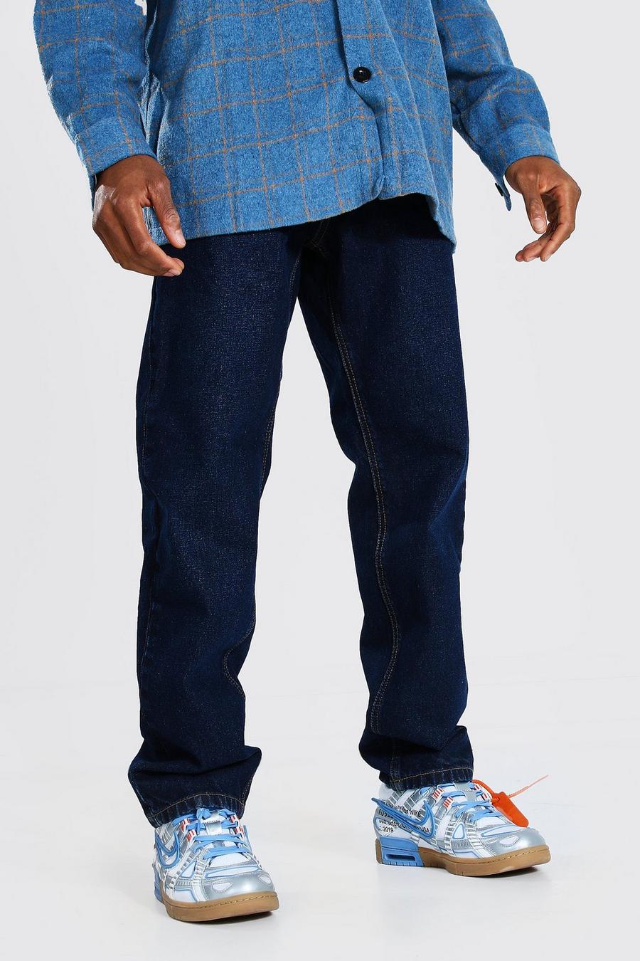 Dark blue Jeans i rigid denim med ledig passform image number 1