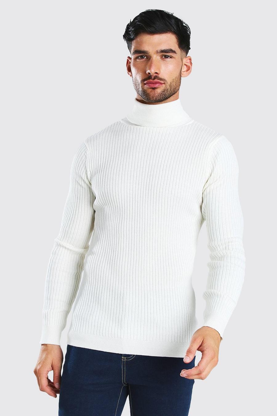 White Regular Fit Ribbed Turtleneck Sweater image number 1