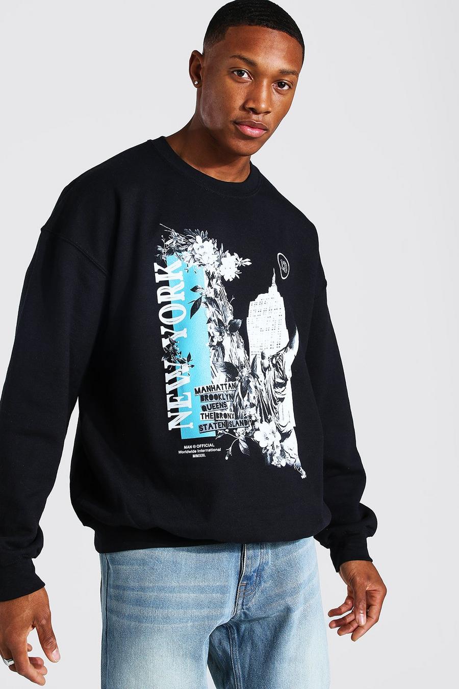 Oversized New York Empire State Print Sweat, Black image number 1