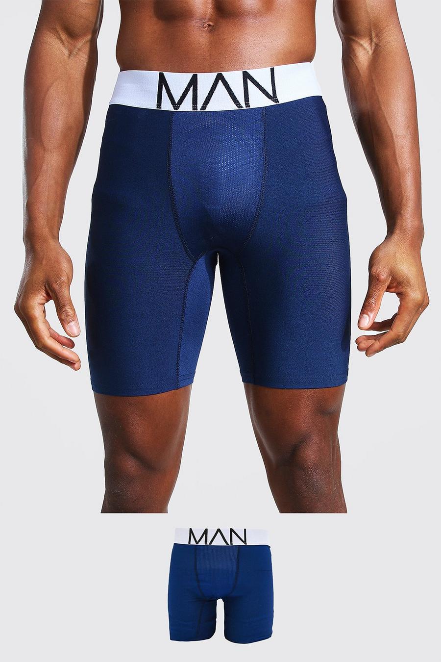 נייבי azul marino תחתון בוקסר ספורטיבי ארוך עם כיתוב MAN וקו חוצה image number 1