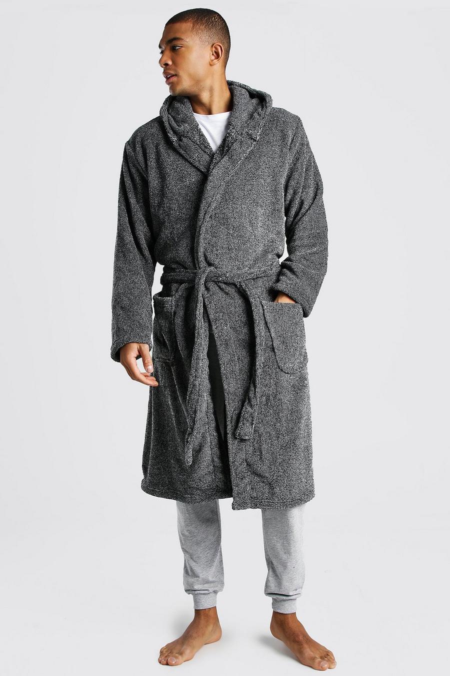 Grey Plain Hooded Dressing Gown image number 1