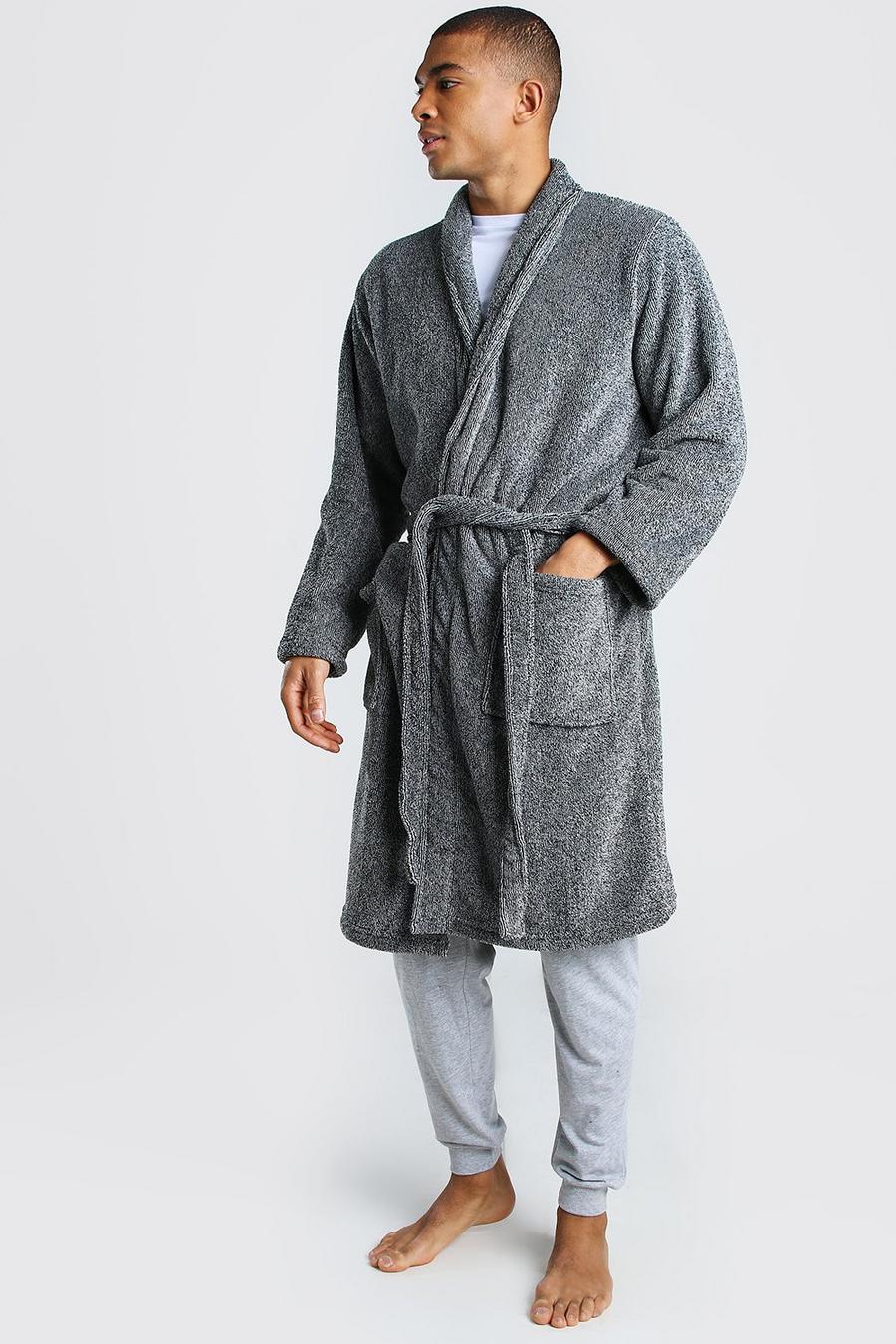 Grey Plain Shawl Collar Dressing Gown image number 1