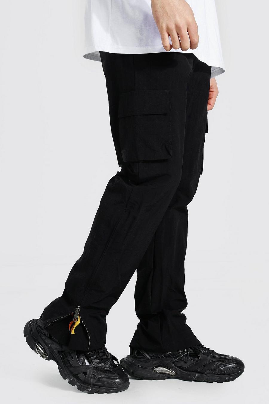 Pantalones de camuflaje y llamas con pierna recta arrugada, Negro image number 1