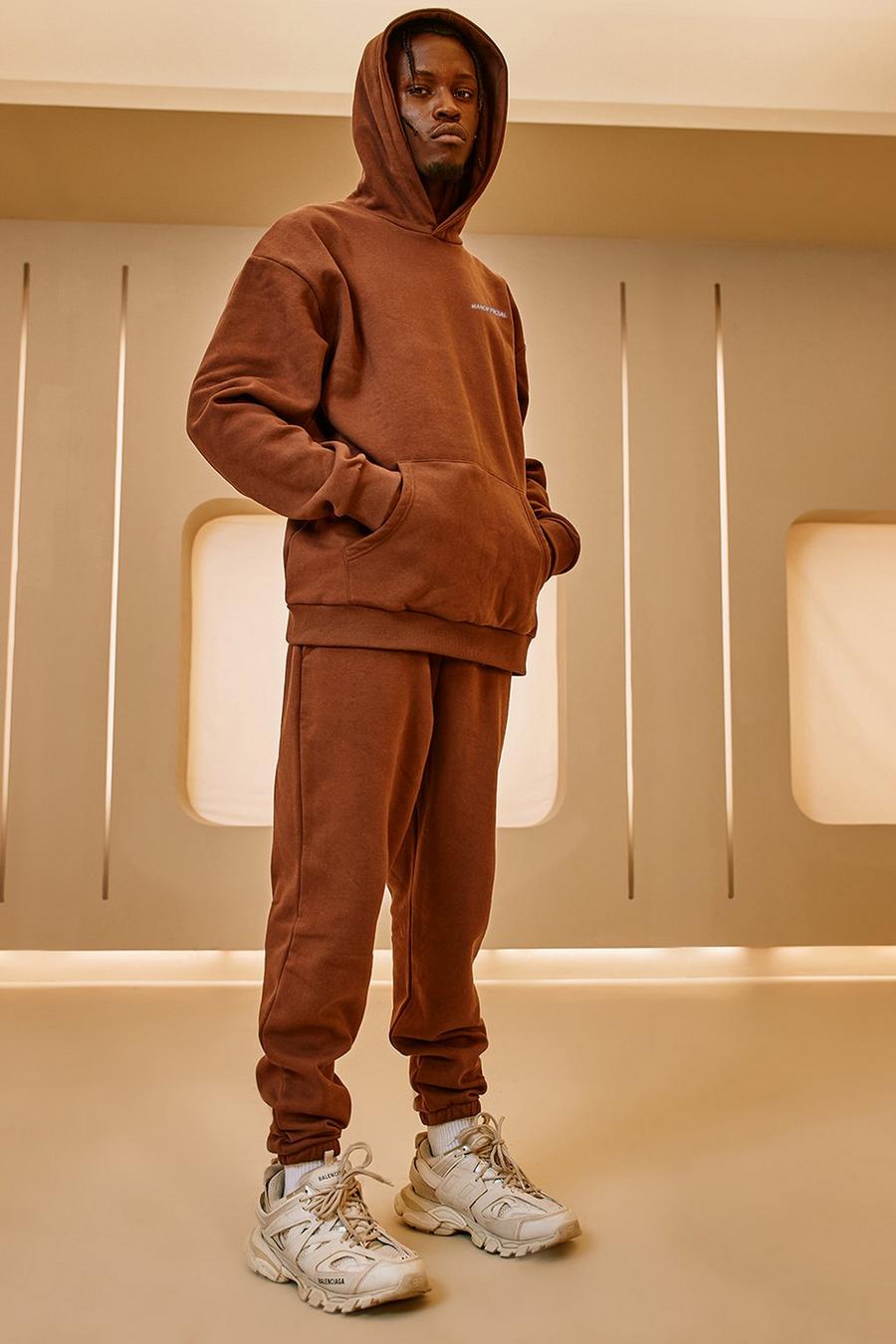 Oversized MAN Official Hooded Tracksuit, Chocolate image number 1