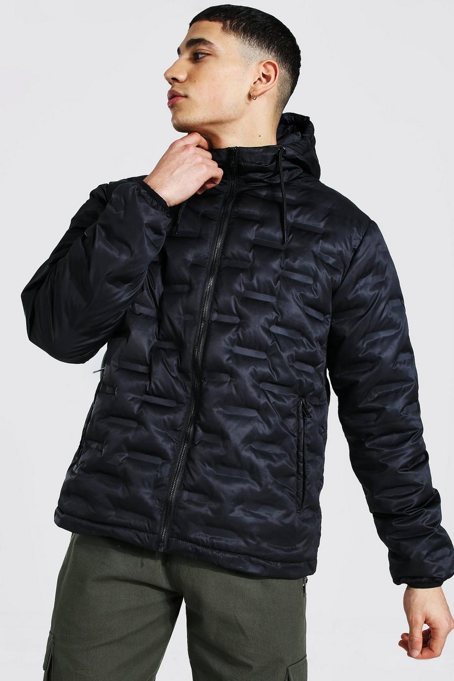 Black Square Geo Hooded Puffer image number 1
