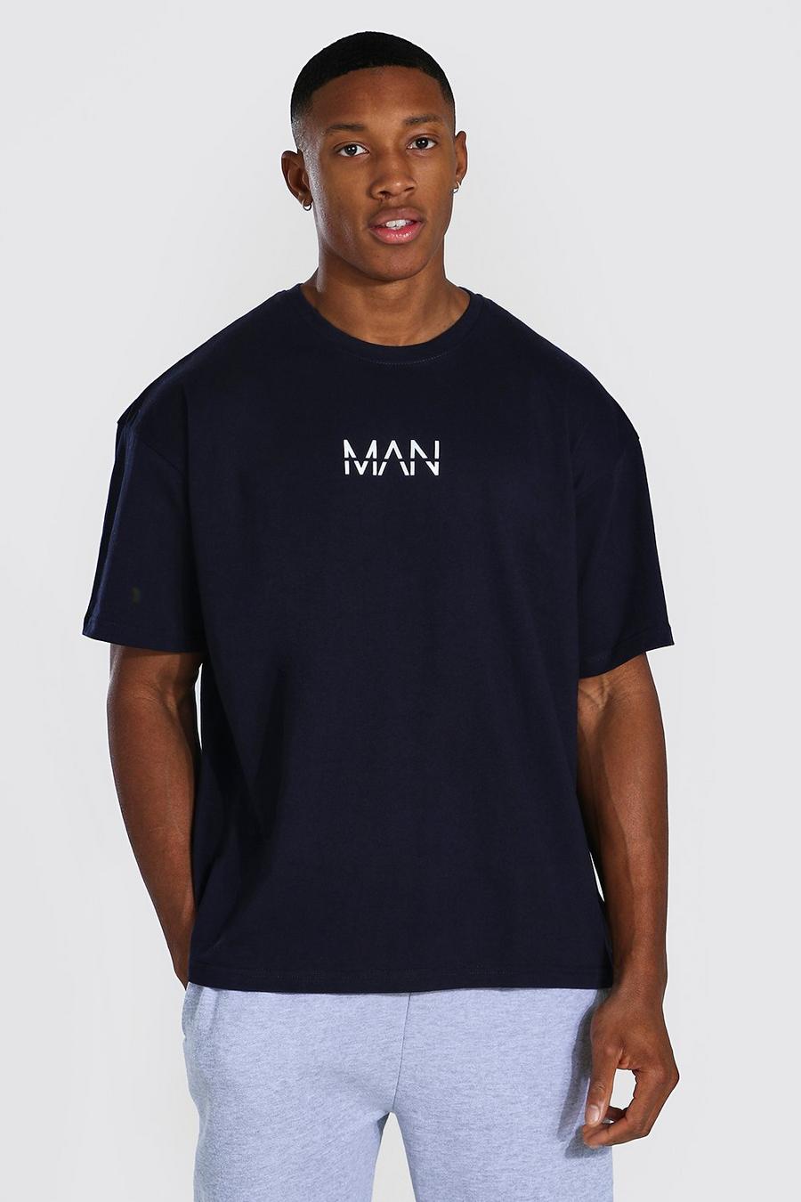 T-Shirt in Übergröße mit Original MAN-Print, Marineblau image number 1
