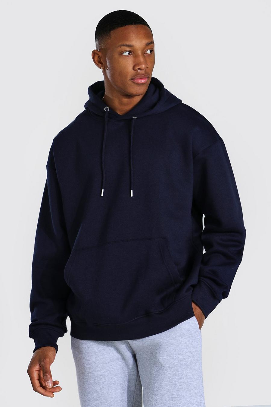 Navy marinblå Oversized Over The Head Hoodie image number 1