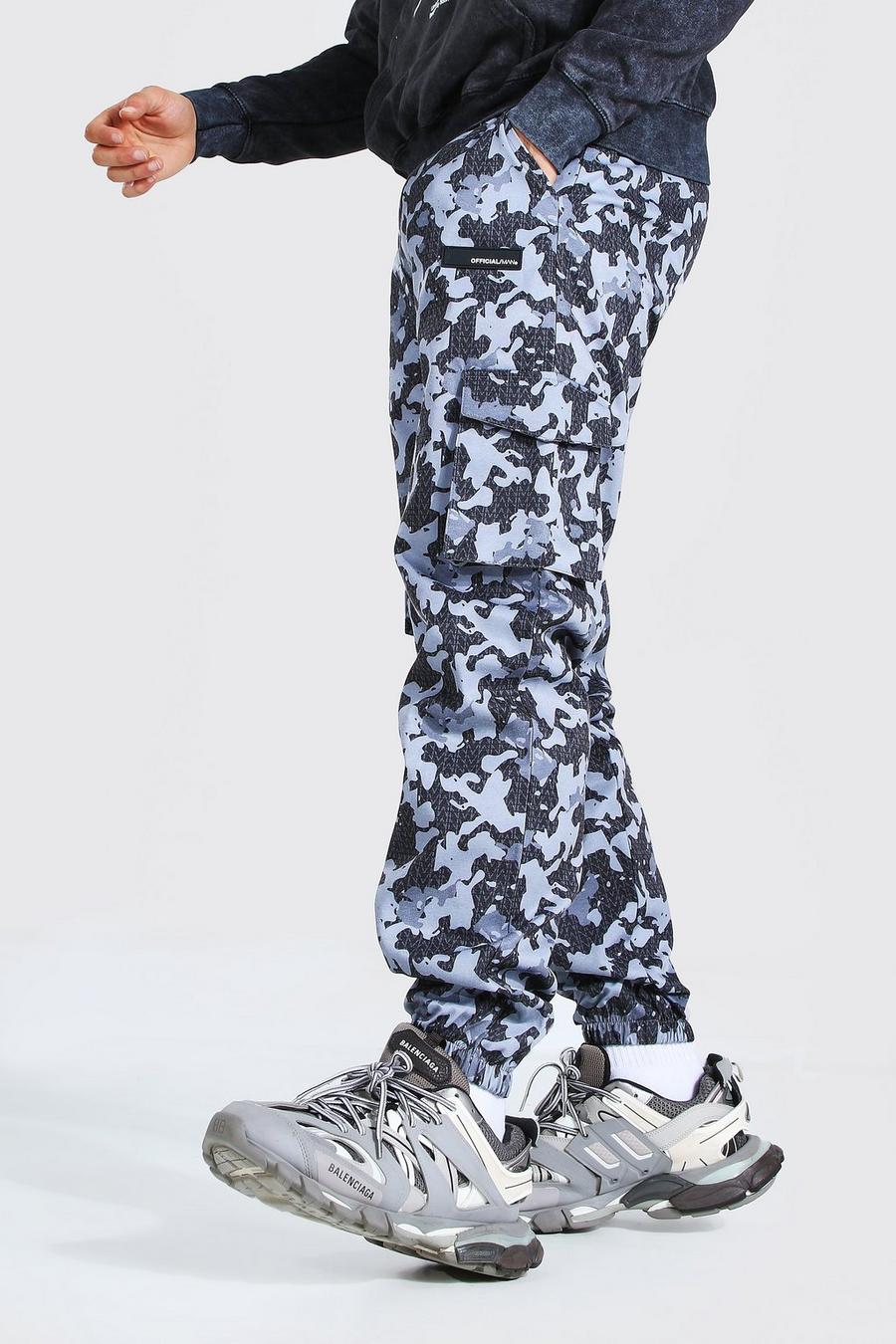 Relaxed Fit Cargo-Hosen aus Twill mit Camo-Print, Dunkelgrau image number 1
