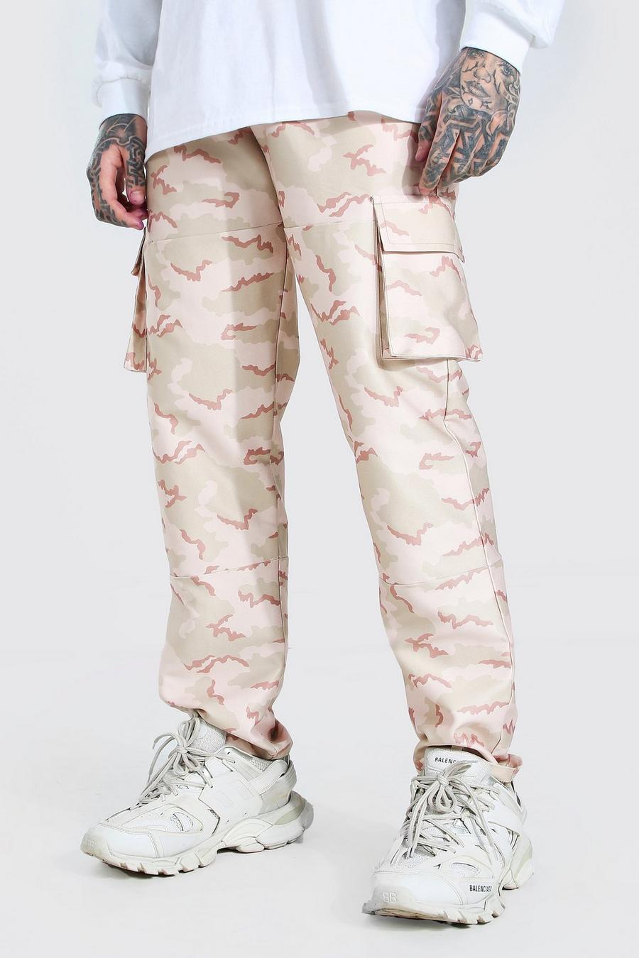 Sand Relaxed Fit Twill Camo Cargo Pants With 3D Pockets image number 1