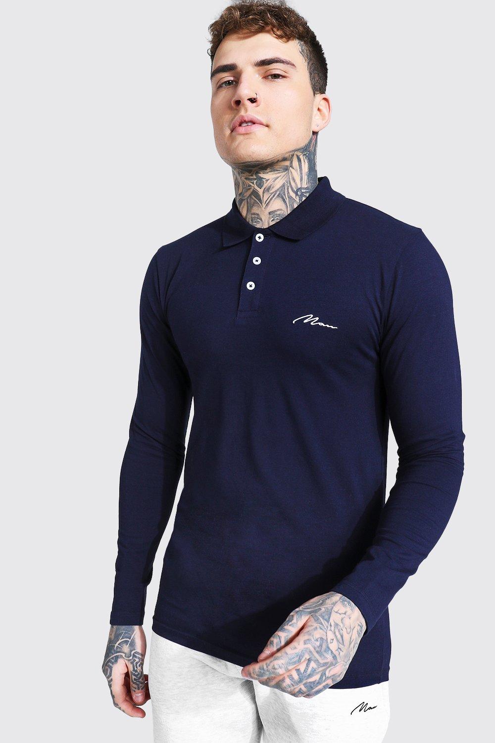 muscle fit long sleeve polo shirt